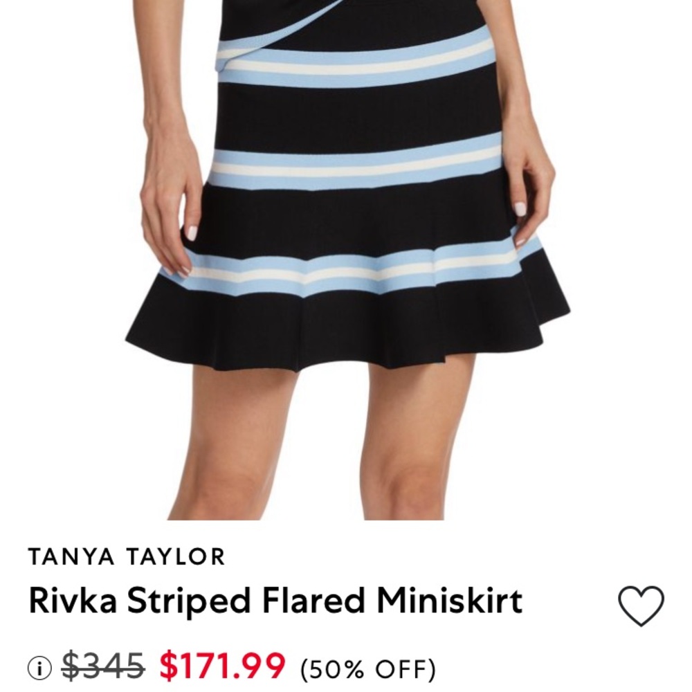 Tanya Taylor Black with Light Blue and White Striped Flared Miniskirt